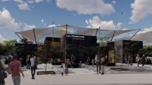 front view expo pavilion doki doki luxembourg osaka 2025